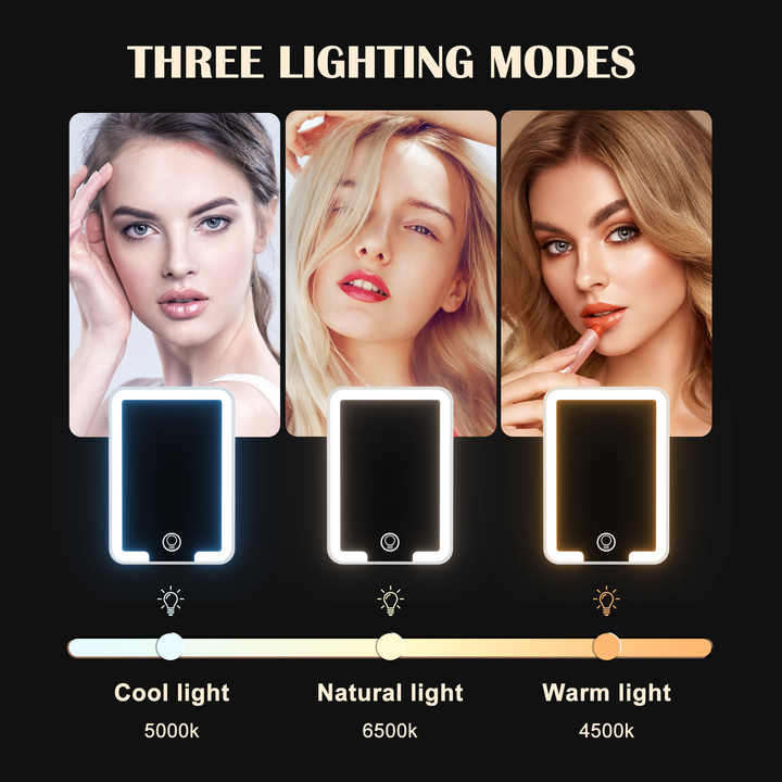 Portable Rechargeable LED Makeup Vanity Mirror Touch Screen Dimmable Lighting Foldable Tabletop Cosm