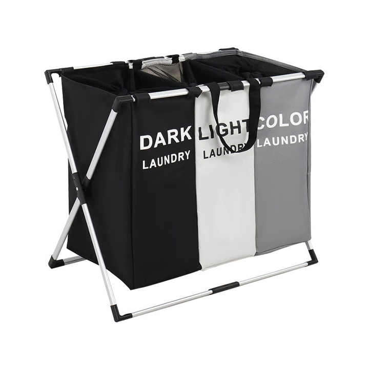2 3 Compartment Lightweight Foldable Collapsible Oxford Fabric Laundry Storage Basket Moisture-Proof