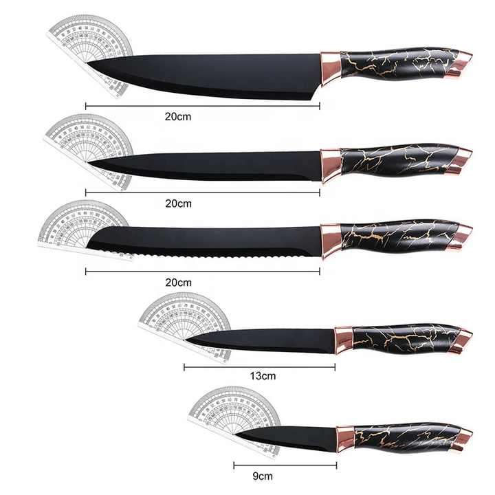 Marble Pattern Coated Handle Kitchen Knives Chinese Kitchen Knife Set