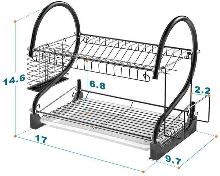 Kitchen Metal Iron 2 Tier Dish Rack with Utensil Holder Cup Holder Dish Drainer for Kitchen Counter