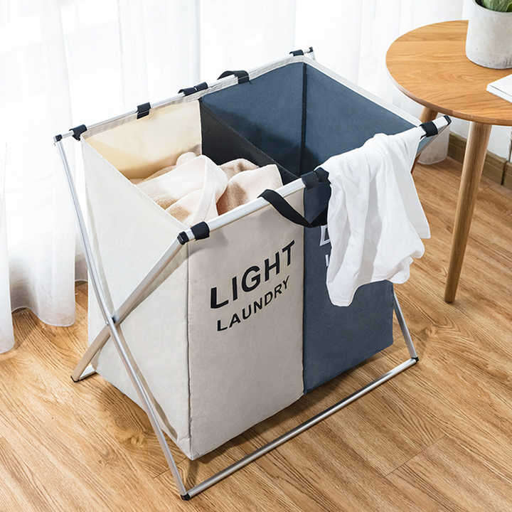 2 3 Compartment Lightweight Foldable Collapsible Oxford Fabric Laundry Storage Basket Moisture-Proof