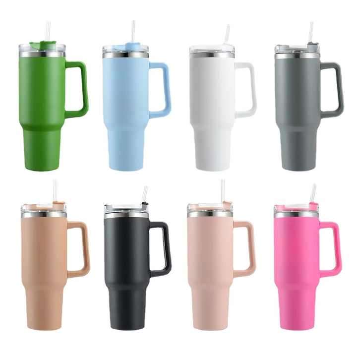 1.2l Large Capacity Vacuum-insulated Stainless Steel Travel Coffee Mug With Straw Cup and Handle