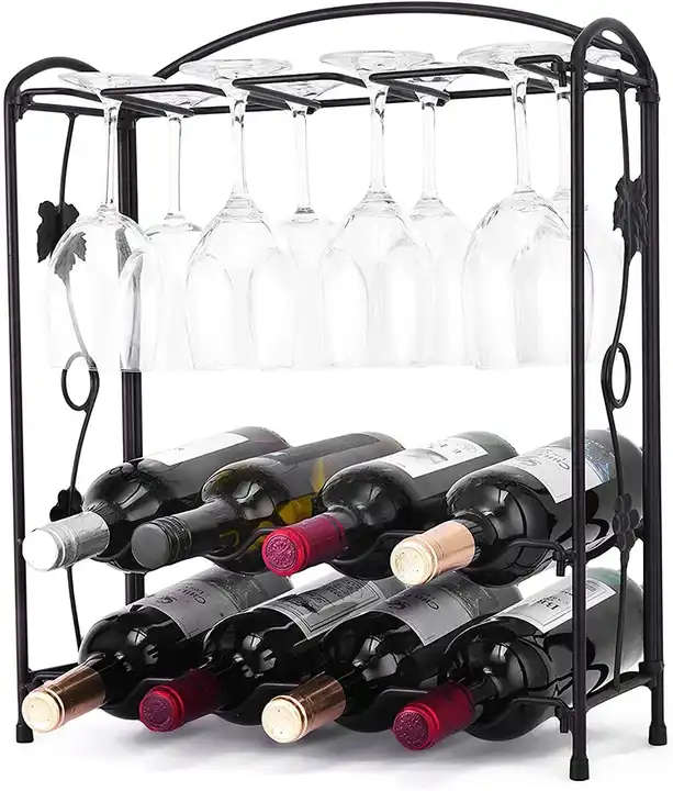 Black Metal Storage Countertop Decoration Glass Holder Bar Red Wine Rack
