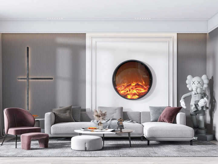 Indoor Floating Electric Fireplace Paves the Way to a Cozy Atmosphere.