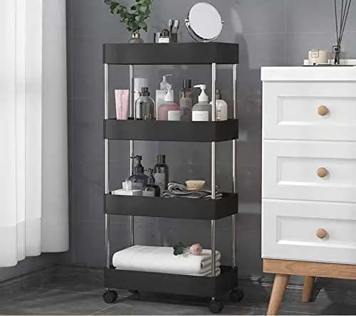 Four Layer Plastic Narrow Kitchen Corner Saves Space Plastic Rack Detachable with Wheels
