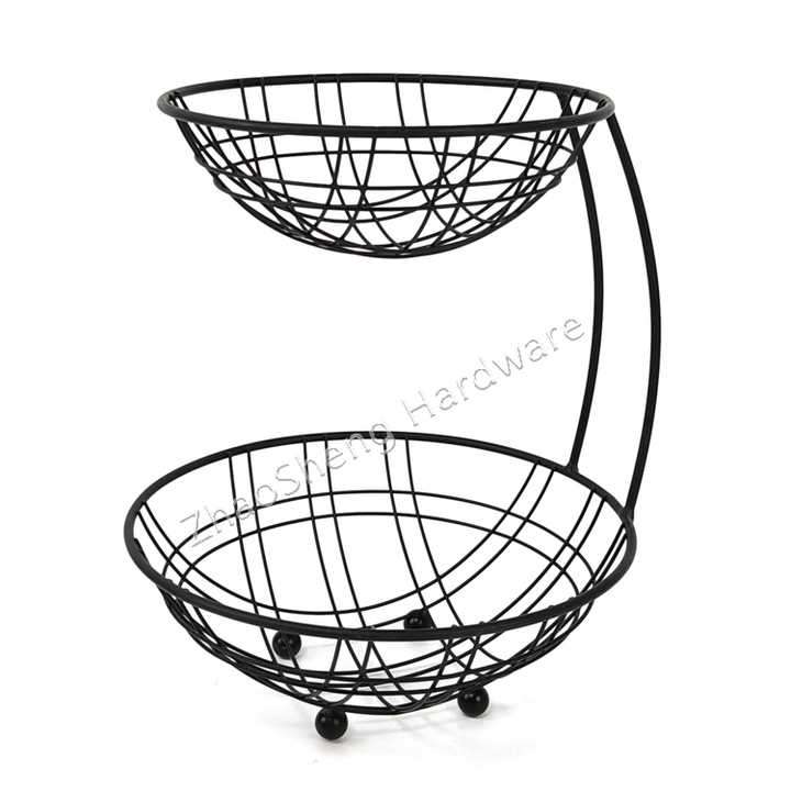 Home Countertop 2 Tier Steel Black Bread and Fruit Organizer Storage Rack Holder Kitchen Wire Metal