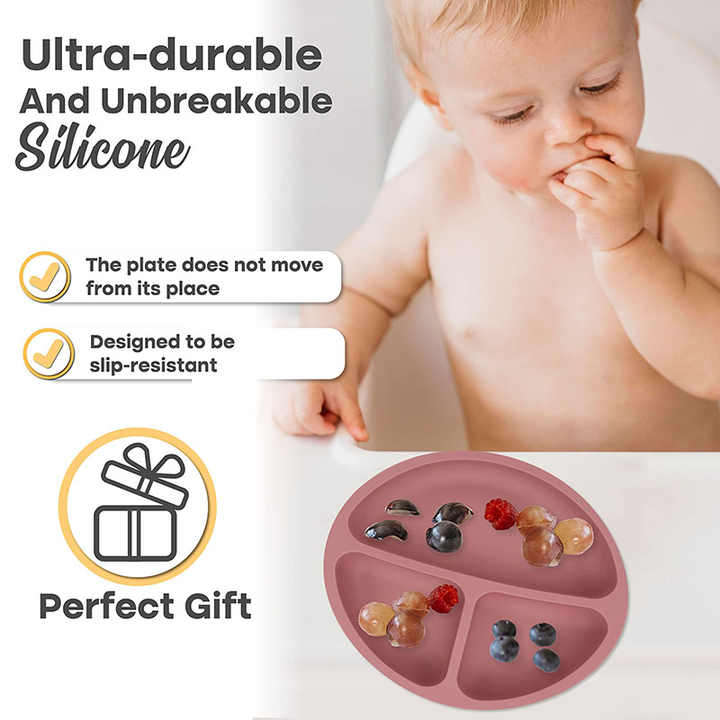 BPA-Free Silicone Divided Grip Dish Unbreakable Silicone Divided Suction Toddler Plates Divided Baby