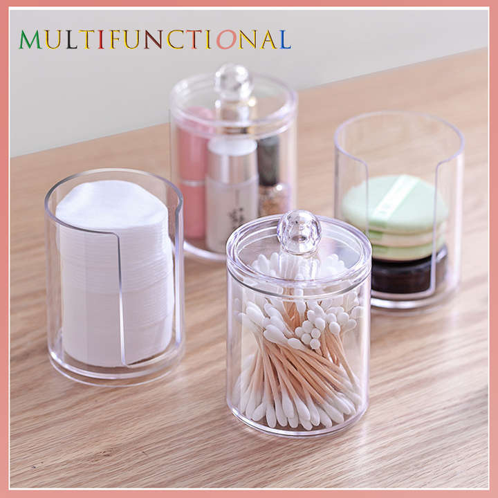 Container Clear Makeup Cotton Round Pad Dispenser Bathroom Vanity Organizer With Lid