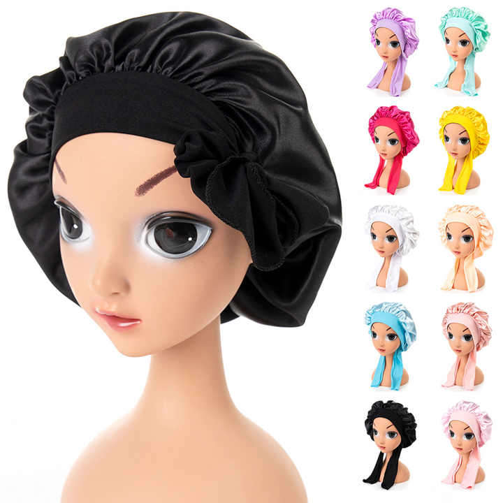 Headbands Adjustable Silk Braid Long Bonnets and Satin Hair Wraps Women Designer Satin Hair Bonnets