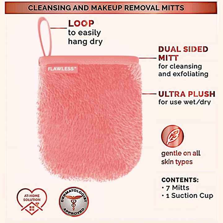 Facial Mitt Makeup Remover, Pure Clean 7-Day Makeup Remover Cloth Set, Reusable Makeup Remover Pads