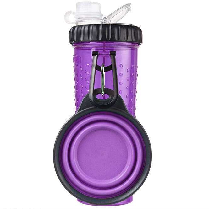 2in1 Pet Dog Plastic Food and Water Bottle with the Fold Bowl