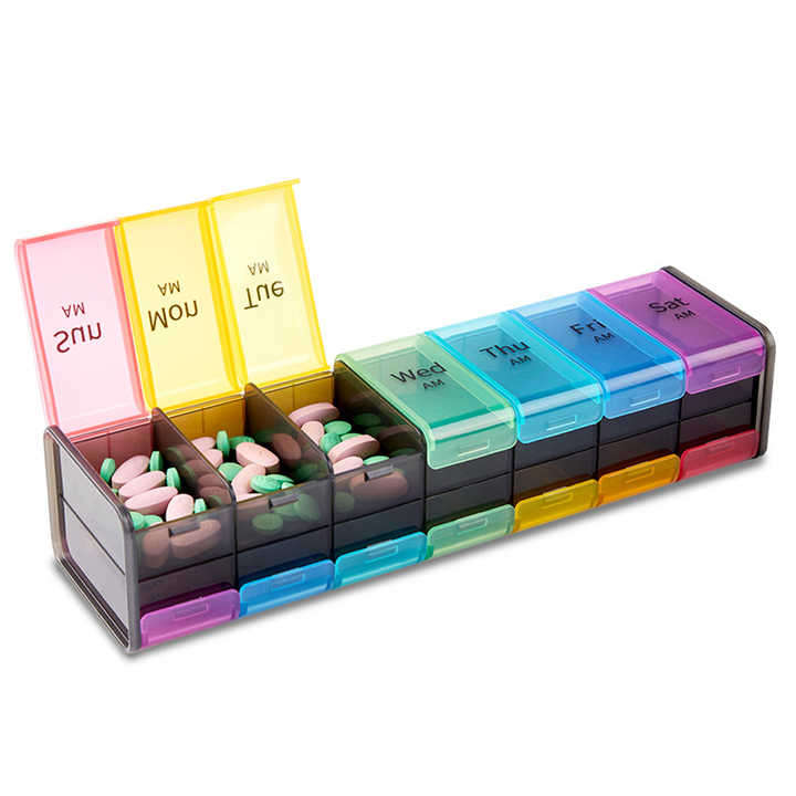 7-Day Weekly Pill Organizer Plastic Daily Medicine Box for Fish Oil Calcium Tablets Travel-Friendly