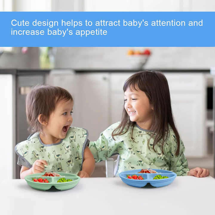 BPA-Free Silicone Divided Grip Dish Unbreakable Silicone Divided Suction Toddler Plates Divided Baby