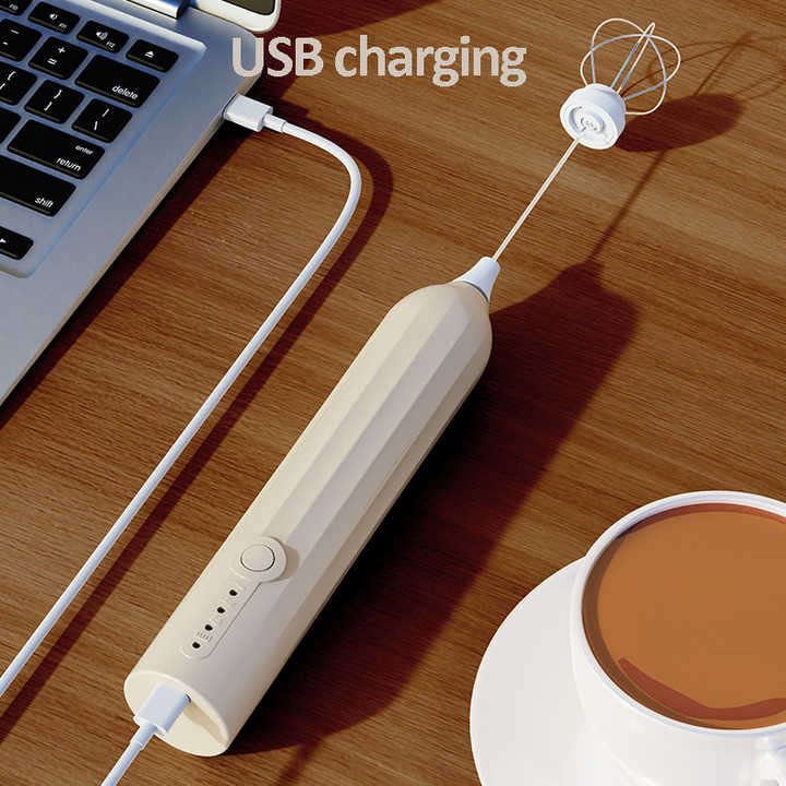USB Electric Handheld Foam Maker Egg Beater Milk Frother Stainless Steel Wireless Coffee Cappuccino
