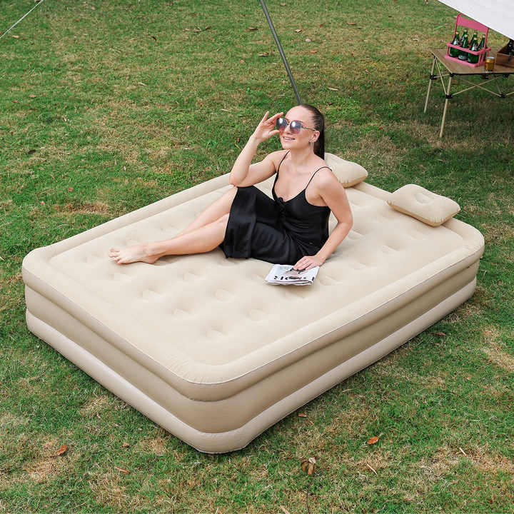 double Size Flocked Self-Inflating Air Bed Sleeping Pad Camping Air Mattress