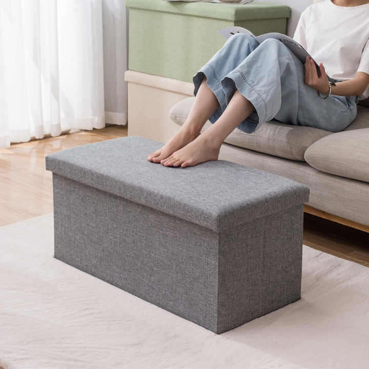 Space-Saving Linen Fabric Clothing Storage Ottoman Bench Foldable Seat Footrest Shoe Bench End of Be