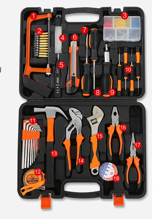 38pcs Household Tool Set With Pliers Measure Tape Saw in Hard Case for Home Combination Hand Tool Se