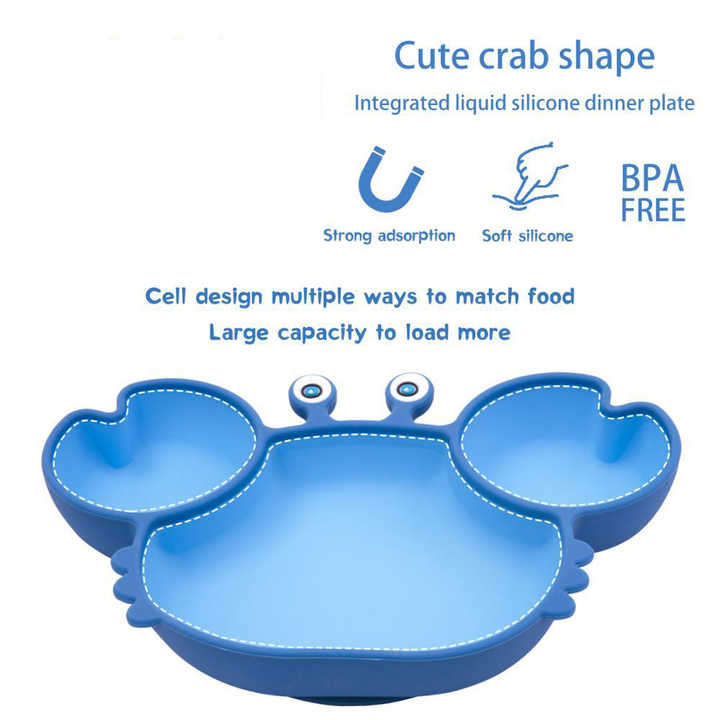 Children Feeding Plate Non-Slip Baby Food Feeding Bowl for Baby Dishes Silicone Suction Cute Crab Pl