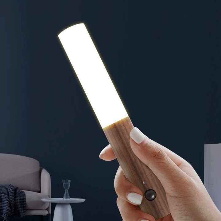 Auto Motion Sensor LED Night Light Intelligent Rechargeable Magnetic Wood Wall Kitchen Cabinet Lamp