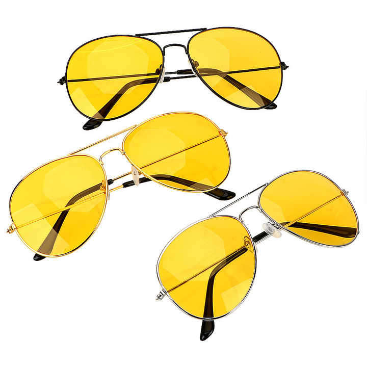 Car Drivers Alloy Night Vision Sunglasses Yellow Lens Anti-glare Night Driving Glasses