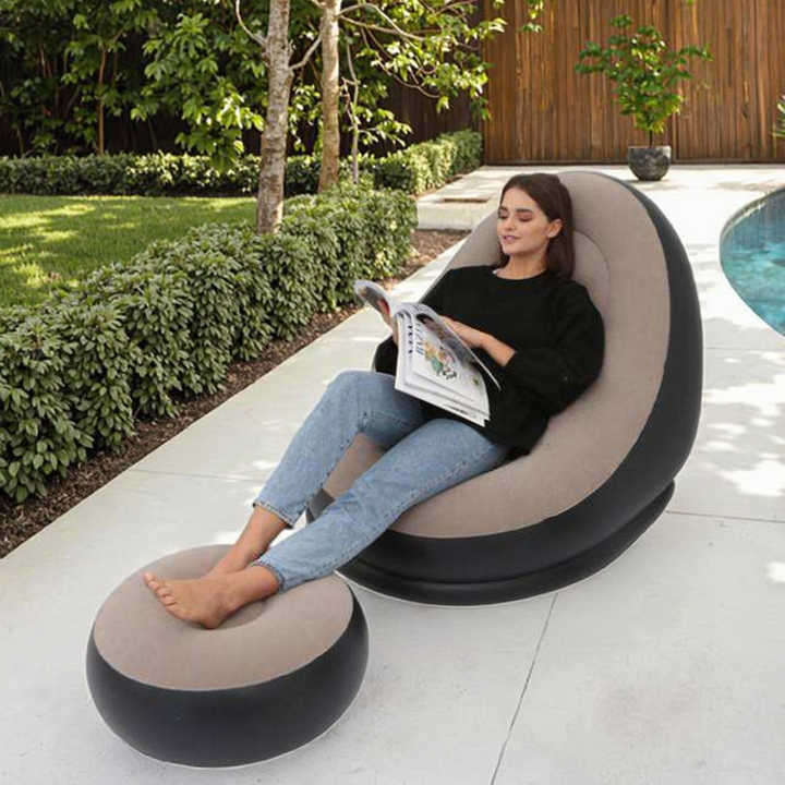 Round Inflatable Air Sofa Foldable and Portable with Reclining Feature for Home Use in Bedroom or Ou