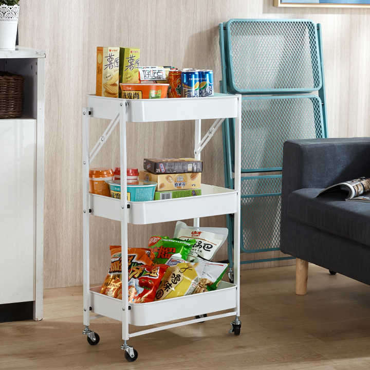 3 TIER FOLDABLE TROLLEY WITH WHEELS