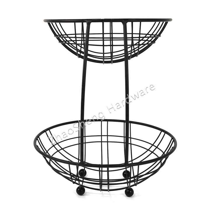 Home Countertop 2 Tier Steel Black Bread and Fruit Organizer Storage Rack Holder Kitchen Wire Metal