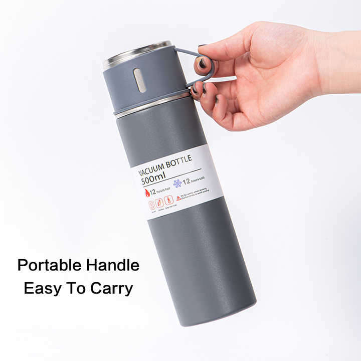 Travel Coffee Tea Thermos Vacuum Flask 500ml Stainless Steel Water Bottle Gift Set with 3 Lids