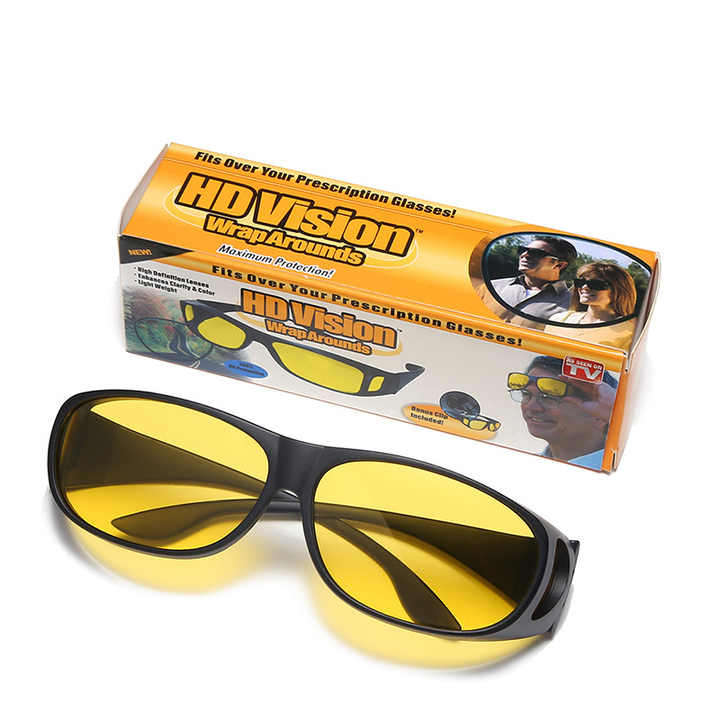 Sunglasses Retro Night Vision Square Shades UV400 for Fishing Driving Unisex Black Red