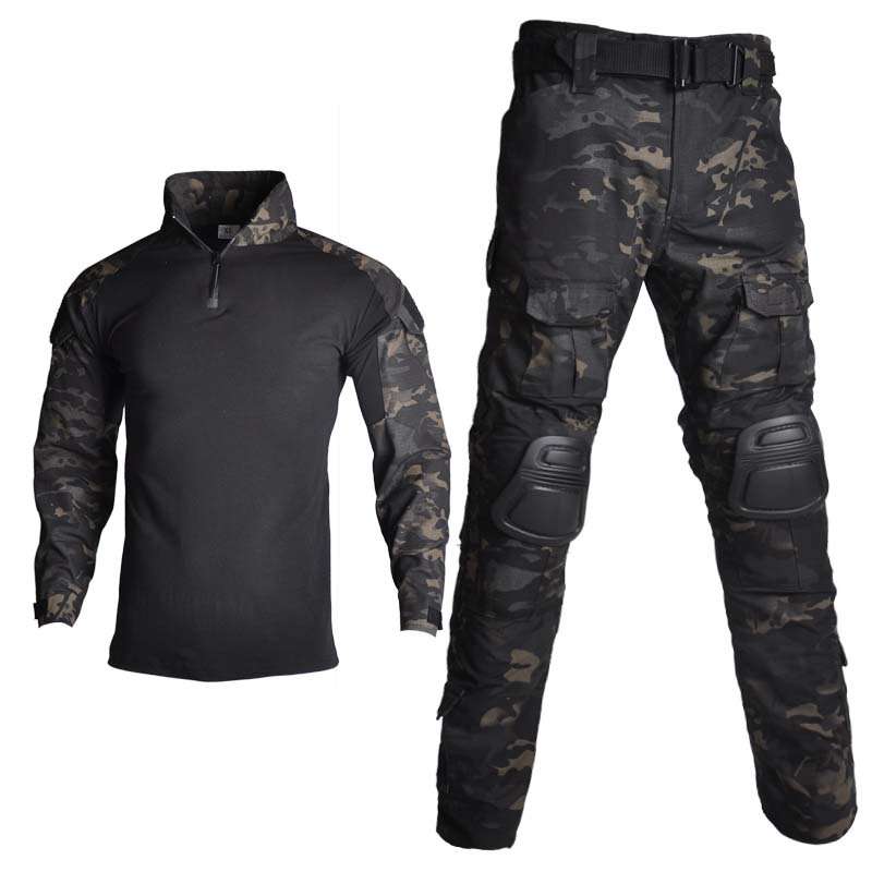 #9 -MultiColor Dark Black Camo Uniform Set + Removable Knee & Elbow Pads