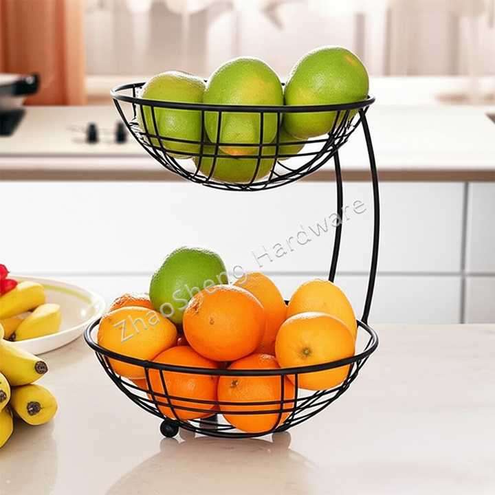 Home Countertop 2 Tier Steel Black Bread and Fruit Organizer Storage Rack Holder Kitchen Wire Metal