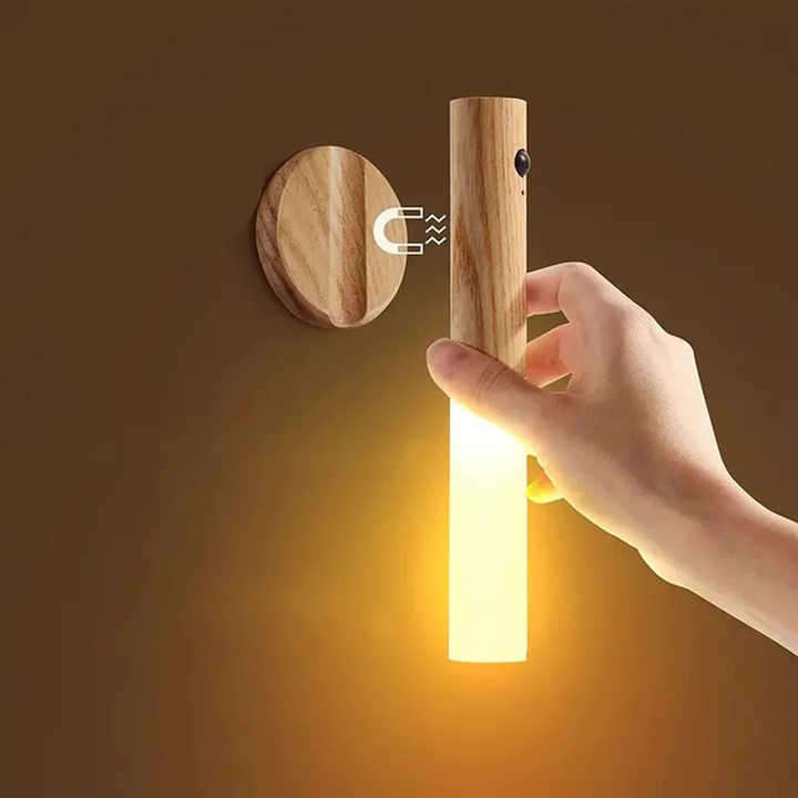 Auto Motion Sensor LED Night Light Intelligent Rechargeable Magnetic Wood Wall Kitchen Cabinet Lamp