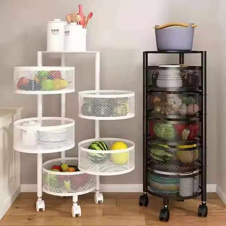 Multi-functional Floor-Mounted Kitchen Storage Cage Rotatable Vegetable & Fruit Rack Multi-Layered E