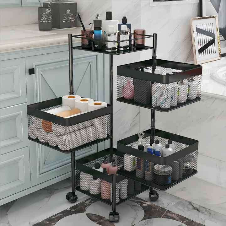 Multilayer Rotating Baskets Rack Storage Rack Shelf Vegetable Fruit Basket Kitchen Trolley Cart