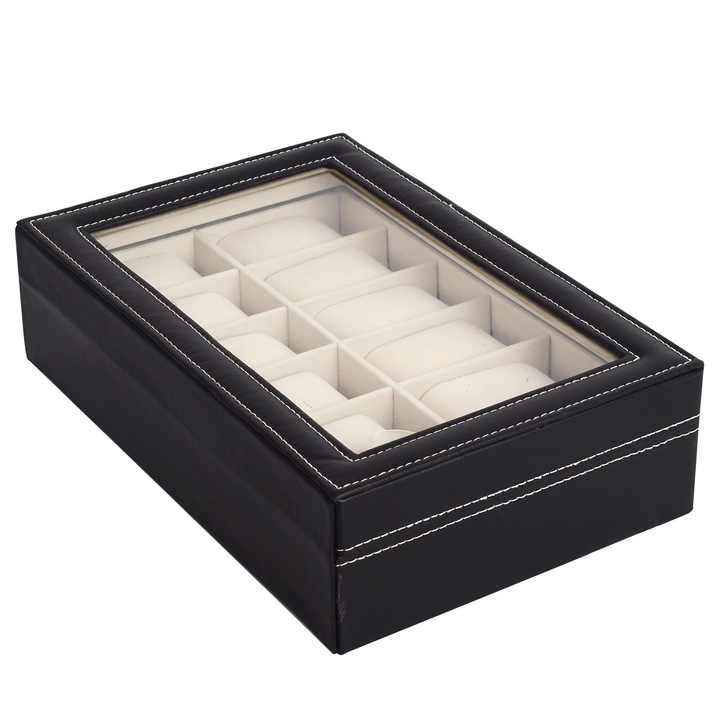 12 Slots Leather Transparent Watch Display Box for Stores Watch case with Pillows