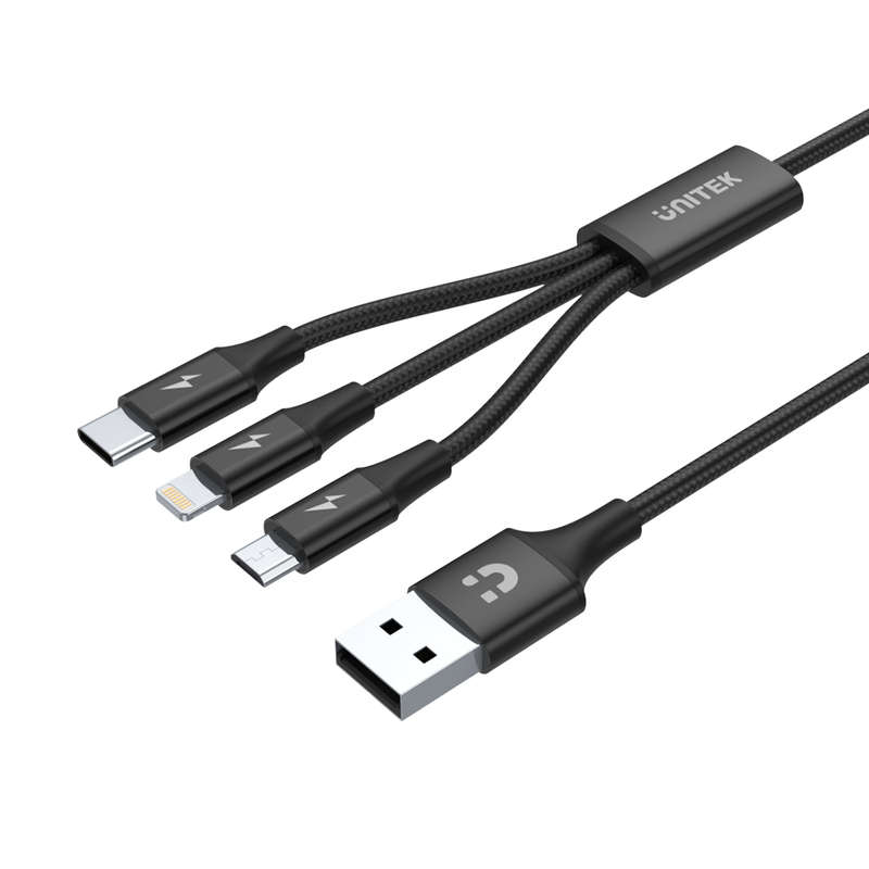 Unitek 1.2M 3-In-1 Type-C, Micro Usb And Lightning 2.4A Charging Cable (C14049Bk)