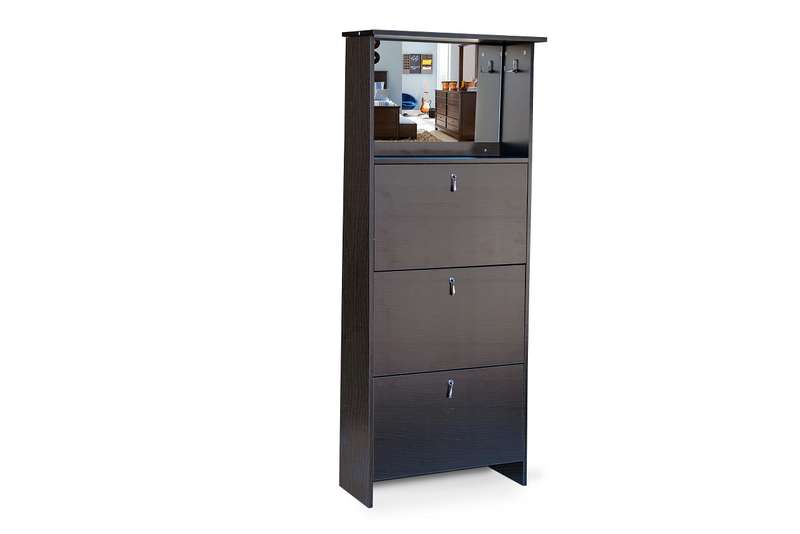 Shoe Cabinet - 3 Tier Mirror Vanity - Wenge