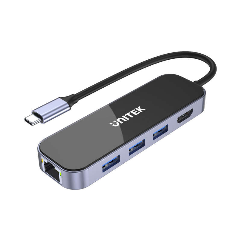 Unitek D1084A Glossy 6-In-1 Type-C Ethernet Converter With 4K Hdmi And 100W Power Delivery