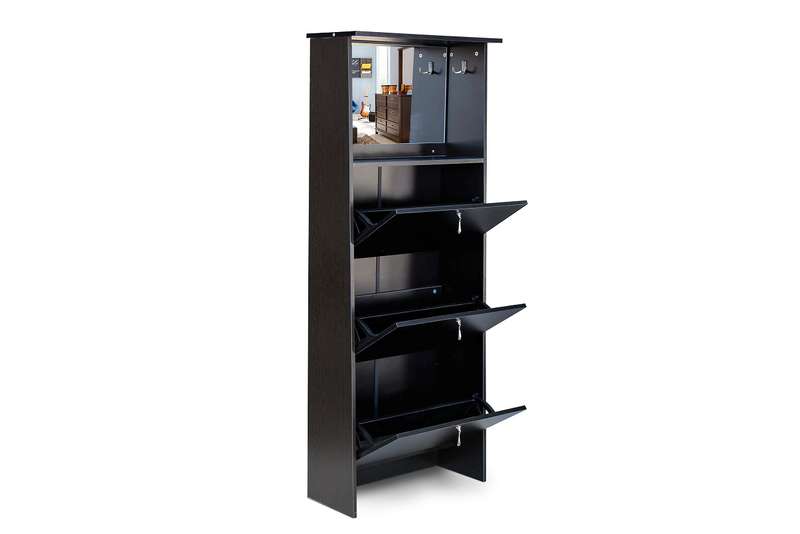 Shoe Cabinet - 3 Tier Mirror Vanity - Wenge