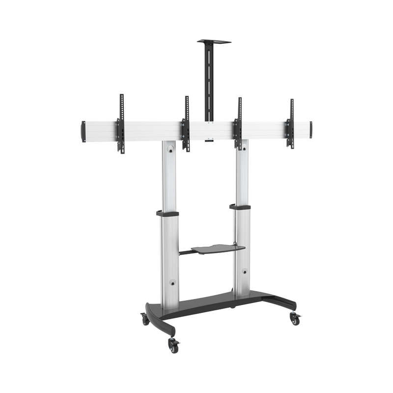 Linkqnet Ttd07-46Tw 37 - 60 Dual Display, Height Adjustable Aluminium Av Trolley With Media Shelf