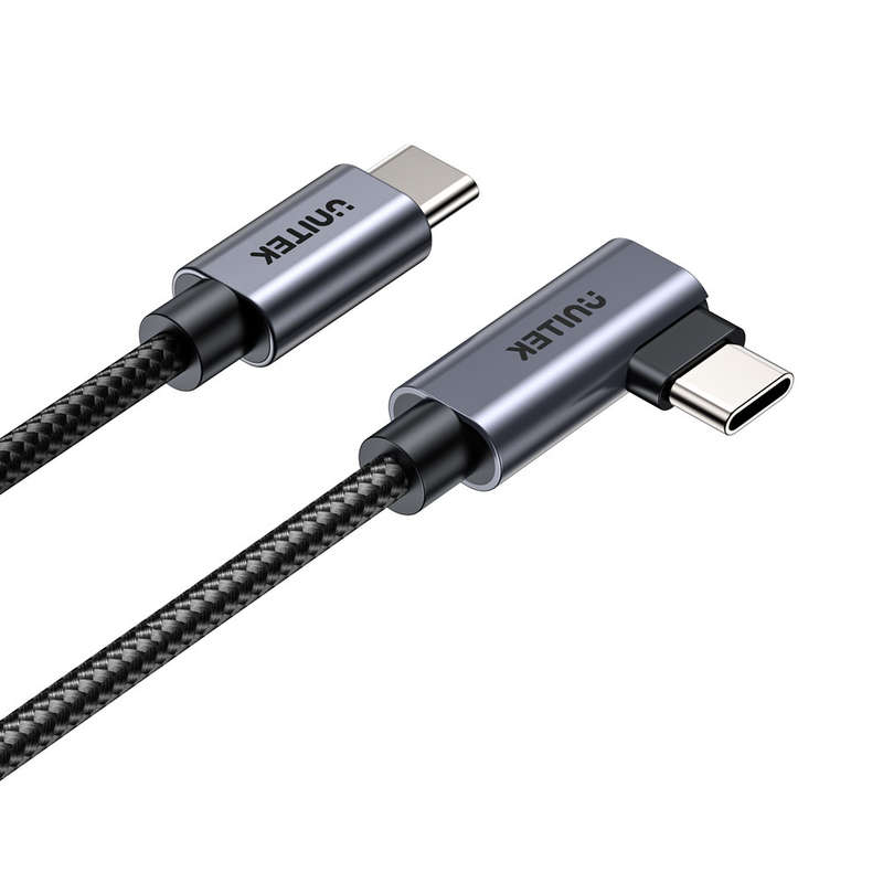 Unitek C14123Bk 100W Usb2.0 Type-C Nylon Braided Cable With 90 Degree Connector - 1M