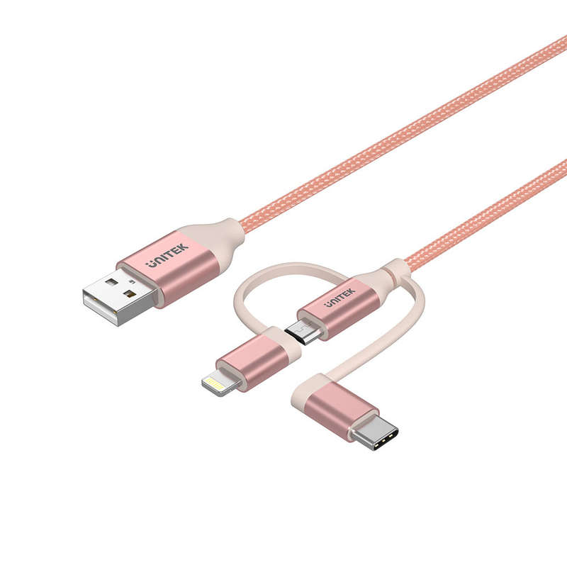 Unitek 1M 3-In-1 Usb2.0 To Micro Usb Cable With Type-C And Mfi Lightning Adapters (Y-C4036Arg - Y...