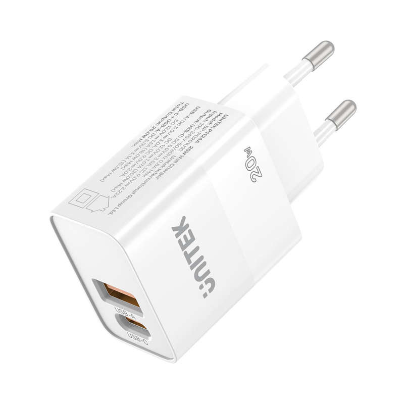 Unitek P1124A 20W Dual Port Qc And Pd3.0 Wall Charger - White