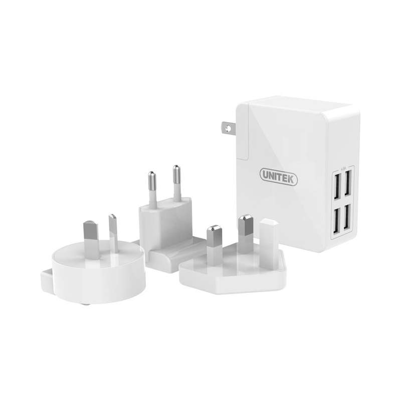 Unitek 24W 4-Port Usb Universal Travel Wall Charger, Us Eu Uk Au