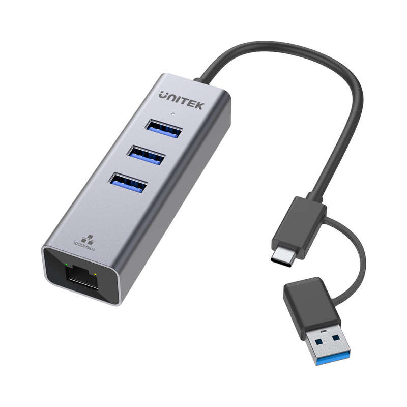 Unitek Y-3088B 3-Port Usb3.0 Hub With Gigabit Ethernet And Type-C To Type-A Adapter