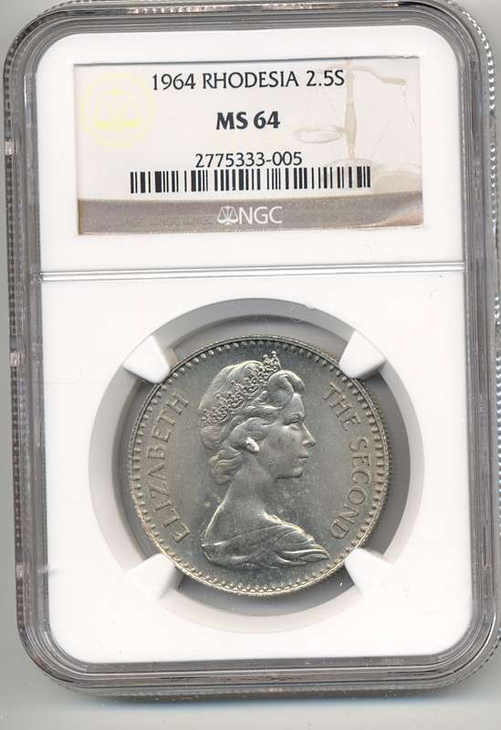 1964 *** 2.5S *** MS64 *** Rhodesian coin, not offered often