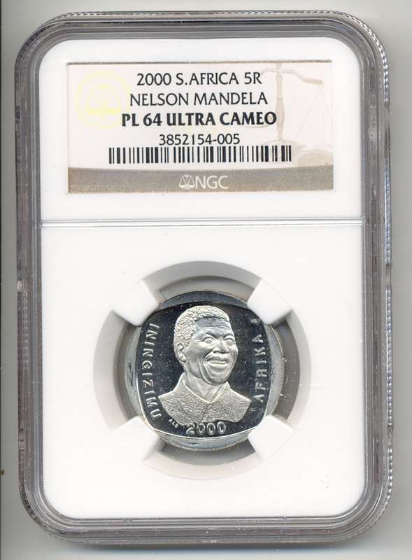 2000 *** R5 *** PL64 UC *** Mandela "Smiley" Proof-like coin