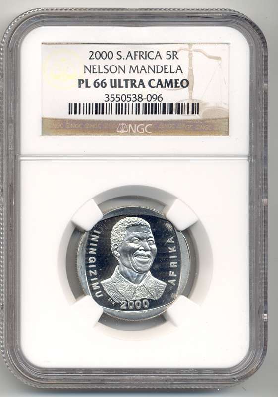 2000 *** R5 *** PL66 UC *** Mandela "Smiley" Proof-like coin