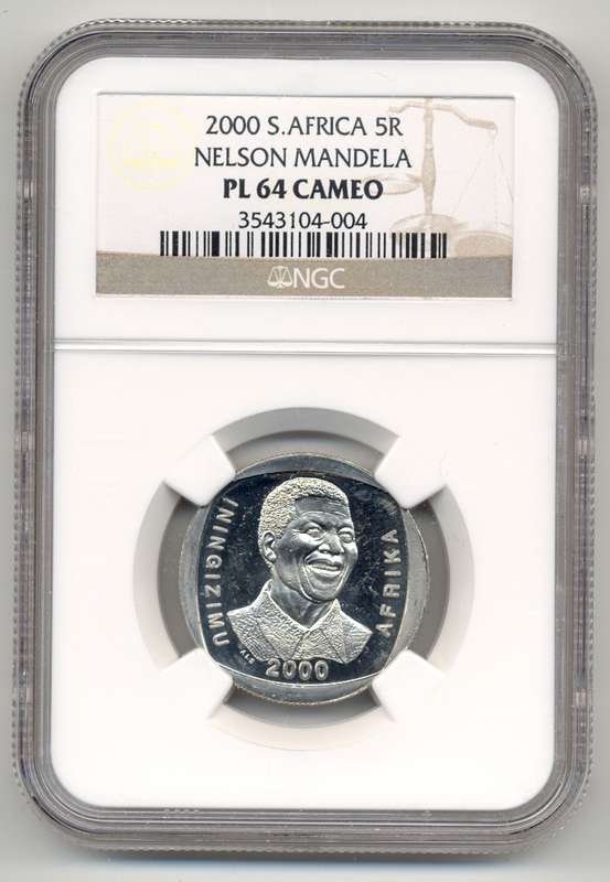 2000 *** R5 *** PL64 CAMEO *** Mandela "Smiley" Proof-like coin