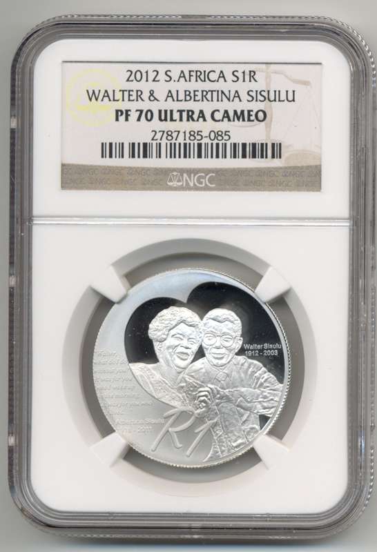 SILVER 1 RAND *** 2012 WALTER & ALBERTINA SISULU - PF70 Ultra Cameo *** Highest grade